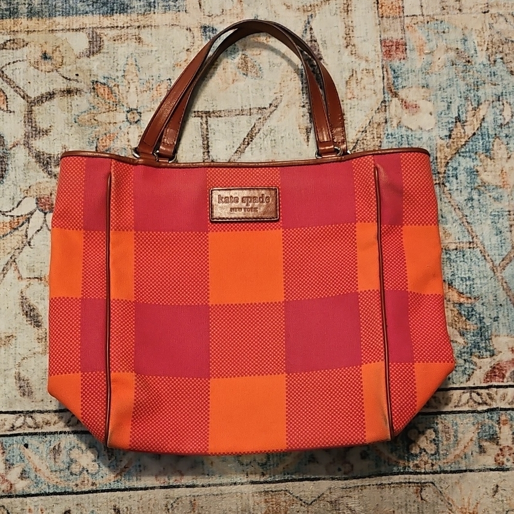 kate spade Orange and Pink Checkered Tote